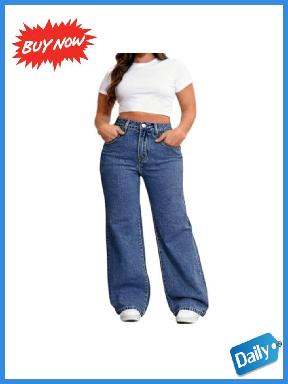 Womens Plus Size Wide Leg Jeans High Waisted Stretchy Denim Pants